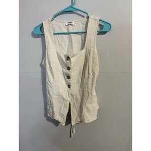 The Workshop Cream 90s Style Button Down Linen Blend Square Neck Vest Women Sz M